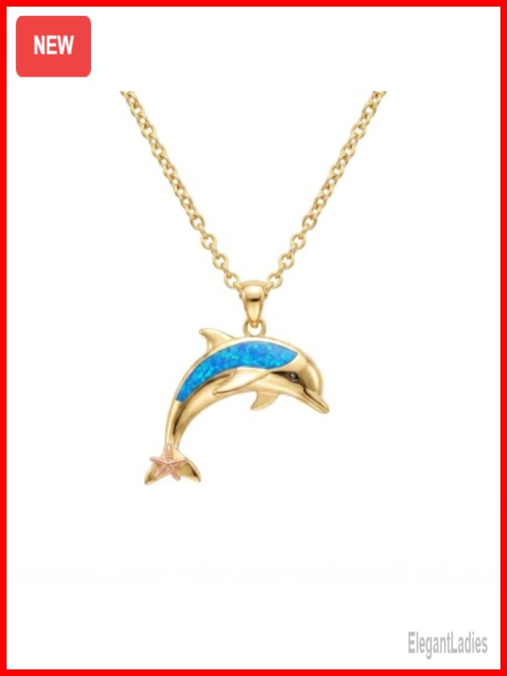 14K Gold Plated Opal Dolphin Pendant Necklace Adjustable Chain